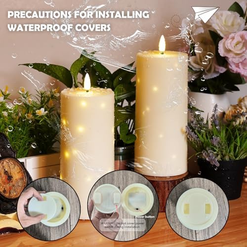 kakoya 10" x 4" Large Outdoor Waterproof Flickering Flameless Candles with Timer,4Pcs Battery Operated LED Pillar Candles with Embedded Star String for Outdoor Lanterns,Porch,Patio Decor(Ivory) - Image 3