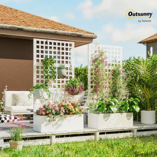 Outsunny Galvanized Raised Garden Bed with Trellis 35" x 16" x 70" White - Image 2