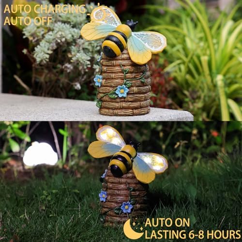 Garden Statue Bee Decor-Outdoor Statue Bees Decorations-Solar Garden Light Bumble bee Figurine Patio,Balcony,Yard,Lawn Ornament Mom Gift - Image 6