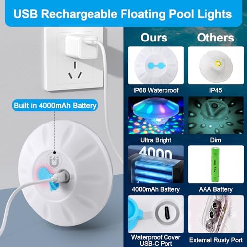 TEPENAR Rechargeable Floating Pool Lights: 2 Pack Pool Light that Float with RGB Color Changing Upper and Lower Floating Lights Remote Control IP68 Waterproof Bathtub Lights for Pond Garden Party - Image 4