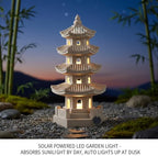 Pagoda Garden Statue Solar Powered Pagoda Lantern Resin Outdoor Zen Japanese Garden Decor for Balcony, Patio, Porch, Yard 11.4x4.7x4.7 inch Khaki, Statue - Image 5