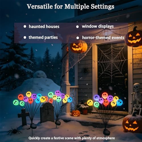 JUSTUP 2PCS Halloween-Themed Solar-Powered LED Lights, IP55 Waterproof Outdoor Lawn Lighting with 10-LED Chips, Spooky Ambience Garden Decor for Gardens Lawns & Halloween Parties (Multicolor) - Image 4