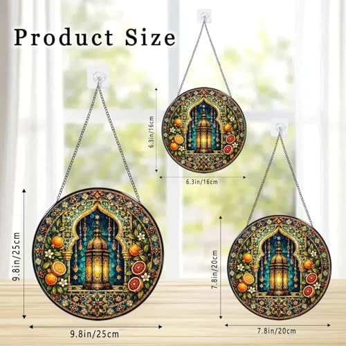 Stained Glass Window Hanging Moroccan Lantern and Orange Floral Mandala Sun Catchers Mediterranean Boho Art Glass Suncatchers for Home Porch Garden Indoor & Outdoor Decor (9.8x9.8 in) - Image 3