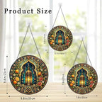 Stained Glass Window Hanging Moroccan Lantern and Orange Floral Mandala Sun Catchers Mediterranean Boho Art Glass Suncatchers for Home Porch Garden Indoor & Outdoor Decor (9.8x9.8 in) - Image 3