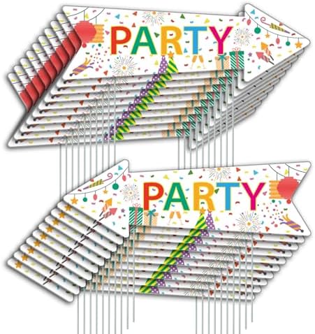 Party Signs with Stakes, 16 Inches by 5 Inches - Double Sided Signs - Corrugated Plastic - Colorful Birthday Party This Way Sign with Arrow for Yard Outdoors. (20) by Unknown