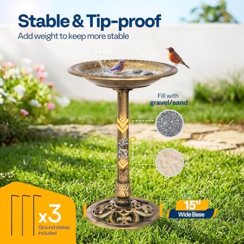 VIVOHOME Bird Bath for Outside, Polyresin, Pedestal, Antique Copper - Image 2