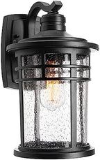 Darkaway Large Outdoor Porch Lights Wall Mount, 15inch Outdoor Light Fixtures Sconces Wall Lighting with Seeded Glass Exterior Lights for Patio Yard House Hallway Doorway Garage(Large, Black) by Darkaway