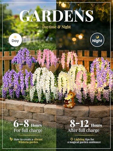 GIGALUMI 6 Pack Solar Wisteria Flowers Outdoor, 2 Modes, Multicolored - Image 4