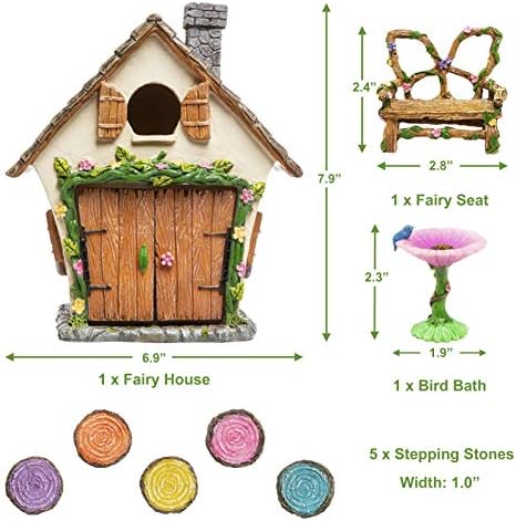 Meadow & Oak Fairy Garden House Kit - Complete with Fairy Garden Accessories, Butterly Seat, Bird Bath, Stepping Stones, Magnetic Door Closure for Indoor/Outdoor Fairy House - Image 3