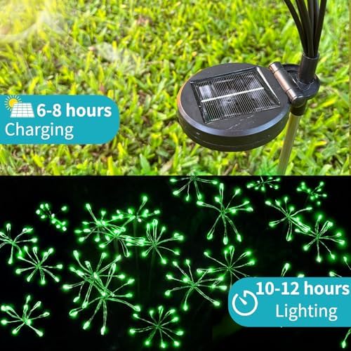 JJGoo Solar Garden Lights, New Upgraded 6 Pack Solar Swaying Starburst Light, Waterproof Fireworks Outdoor Lights, Yard Patio Pathway Decoration, Green - Image 6