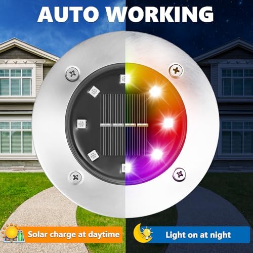 LYHOPE Solar Ground Light Outdoor, 16 Pack 8 LED Color Changing Solar Disk Lights Waterproof Garden In-ground Pathway Lights Landscape Lighting for Lawn,Yard,Deck,Patio,Walkway (RGB) - Image 6