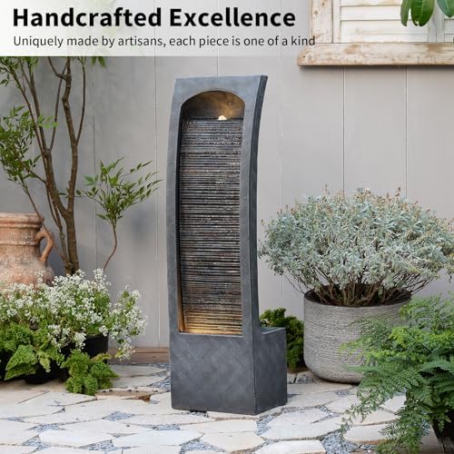Bumilgar Indoor Water Fountain Curved Faux Slate Outdoor Waterfall Fountains Floor Standing Tiered Rock with LED Lights and Pump for Garden, Backyard, Deck, Patio, Porch and Home Art Decor - Image 4