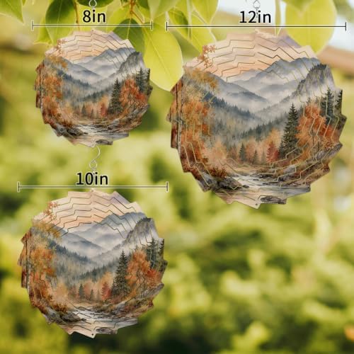 10 Inch Fall Forest Wind Spinner for Yard and Garden, Autumn Oil Painting Pine Trees Mountains Hanging Ornaments Outdoor 3D Kinetic Wind Sculpture Spinners Indoor Outdoor Patio Décor Ornaments Gift - Image 3