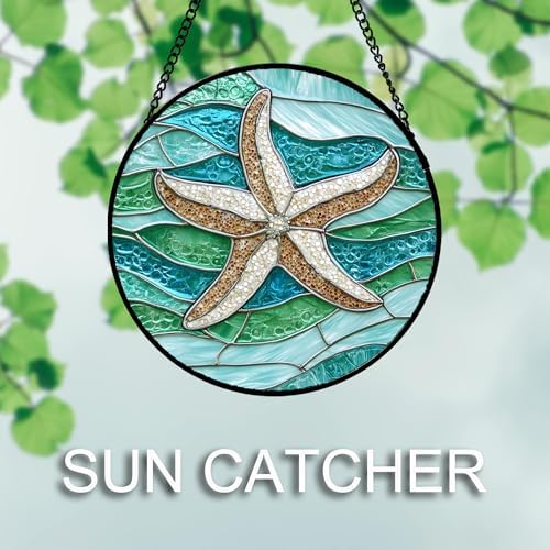 Starfish Ocean Stained Glass Window Hanging Suncatcher Gift for Women 9.8" - Image 4