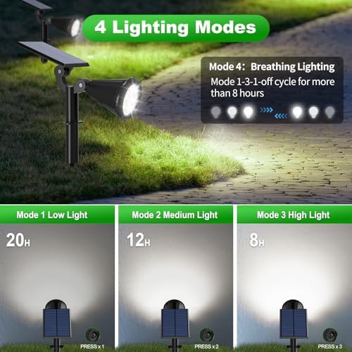 Tadyreal Solar Lights Outdoor Waterproof IP65 180° Adjustable Solar Powered Landscape Spot Lights for Yard 4 Lighting Modes Spotlights for Pathway Garden Outside Wall Pool Porch (8 Pack, Cool White) - Image 3