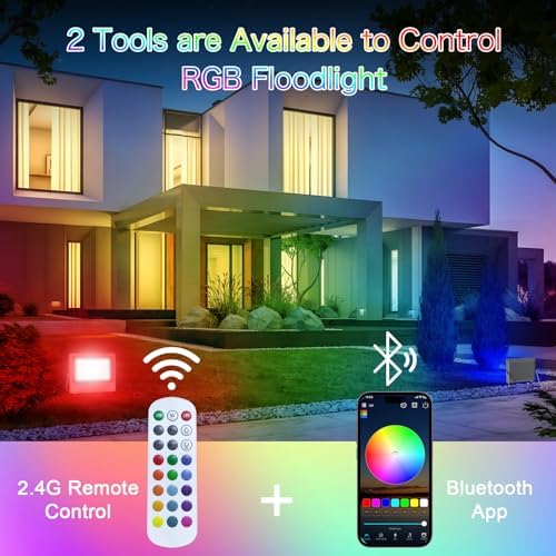 RGB LED Flood Lights Outdoor, Color Changing, 150W, 15000LM, 2-Pack - Image 3