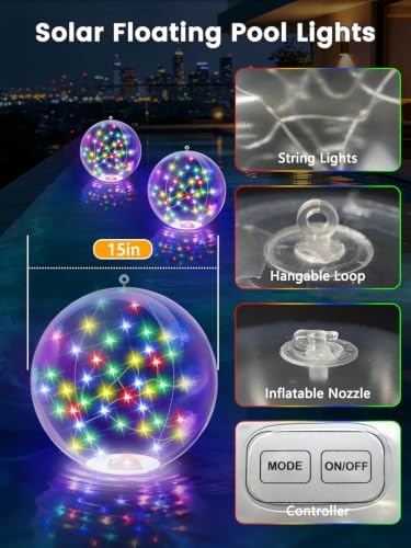 4Pack Floating Pool Lights 15Inch Solar Powered Christmas Balls, Multicolor - Image 2