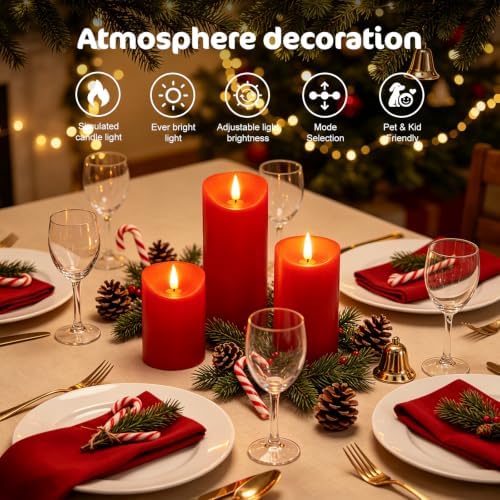 Red Real Wax Rechargeable Candles Flickering Realistic - Image 2