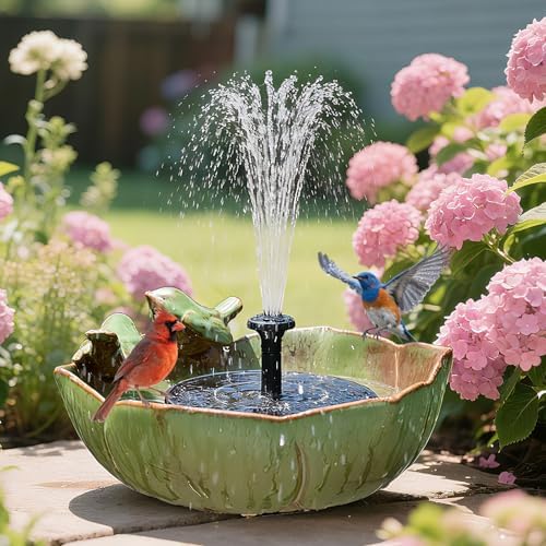 Solar Powered Ceramic Bird Bath for Outdoors, 10.1" Hummingbird Solar Fountain Ground Ceramic Bird Baths Bowl for Outside, Large Table Top Garden Décor for Patio, Yard & Home by inanil