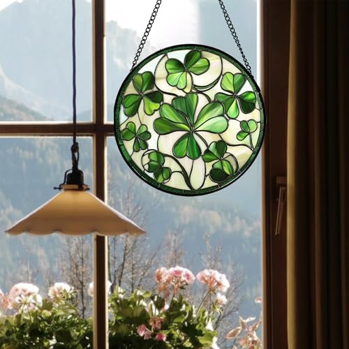 Ireland Green Clover Stained Glass Window Hanging Suncatcher Gifts 12" - Image 4