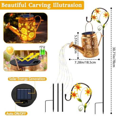 2 Pack Sunflower Solar Watering Can Lights, Solar Lights Outdoor Waterproof - Image 3