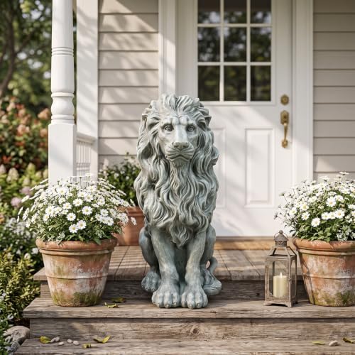 22.8" Seated Lion Statue Garden Outdoor Sculpture Home Patio Oxide - Image 3