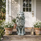 22.8" Seated Lion Statue Garden Outdoor Sculpture Home Patio Oxide - Image 3