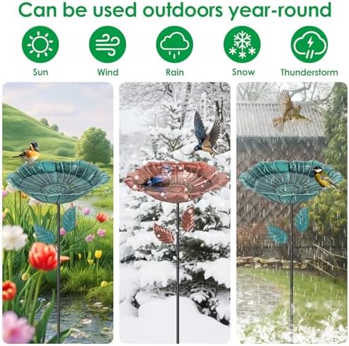 2Pcs Bee Watering Station for Outside,30.7" Metal Flower Bee Bath with Glass Stones,Colorful Butterfly Puddler & Small Bird Feeder with Ground Stake,Decorative Waterer for Garden,Yard,Patio (# B) - Image 4