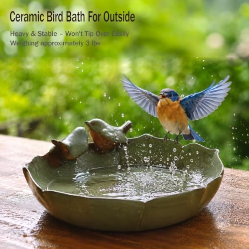 Ceramic Bird Bath for Outside on Ground, 9.45-Inch Birds Bath Bowl Only, Ground Bird Feeders and birdbath for Outdoors, Garden, Tabletop, Deck, Balcony and Lawn - Image 3