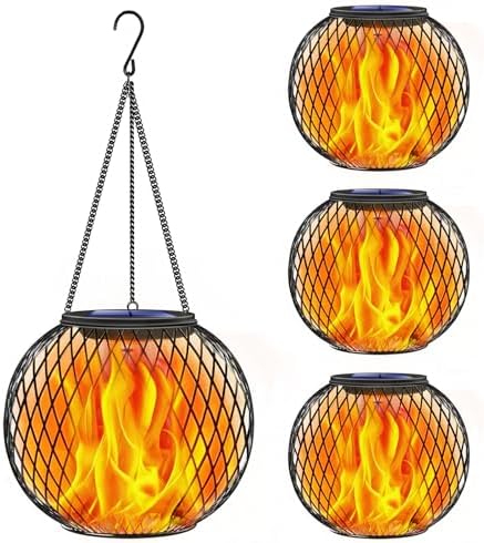 TomCare Solar Lanterns Outdoor 4 Pack Flickering Flame Metal Hanging Lights by TomCare
