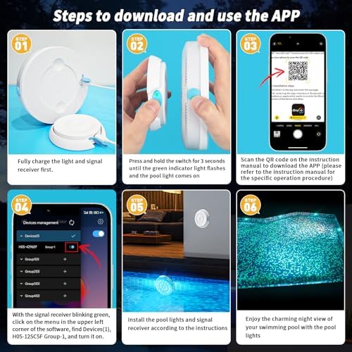 Homly Rechargeable Submersible Pool Lights with Wireless APP Control, Waterproof Underwater Smart LED Lights Controlled Multiple Lighting Modes, 4000mAh Magnets Light for Multi Scene Pool Decoration - Image 3