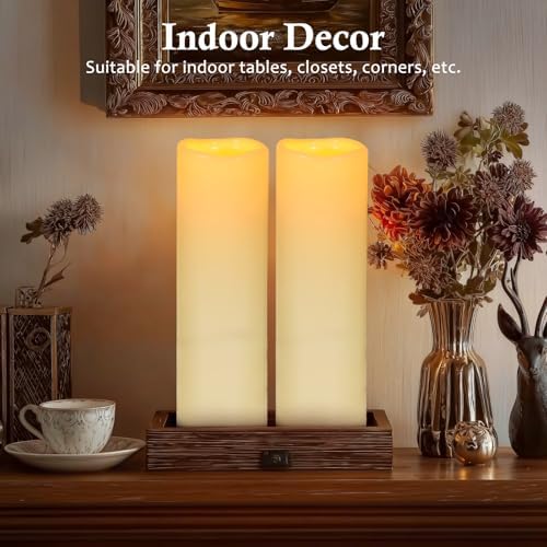 14" x 4" Large Outdoor Candles Waterproof Flickering LED Flameless Candles Battery Operated with Timer - Realistic LED Pillar Candles with Remote for Wedding Festival Home Decor Ivory 2 Pack - Image 5