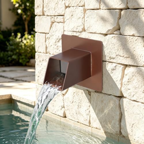 316 Stainless Steel 1.2" Wall Mount Water Spout – Outdoor Square Waterfall Fountain with Built-in Splash Diffuser, Garden Pond Pool Waterfall Spillway for Patio and Landscape (Brown) - Image 2