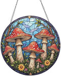 Mushroom Patch with Flowers in Stained Glass Suncatcher 9.8 Inch by Unknown