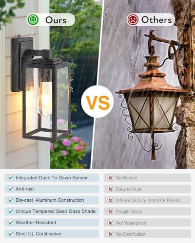 VIANIS 2 Pack Dusk to Dawn Sensor Outdoor Wall Lighting, Anti-Rust, Black - Image 5
