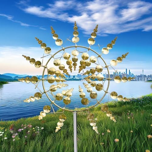Magical Metal Windmill, Wind Spinners for Yard Garden, Outdoor Spinners, Windmill for Yard, Wind Sculptures & Spinners for Yard Garden Patio Decoration (1PCS Gold) - Image 3