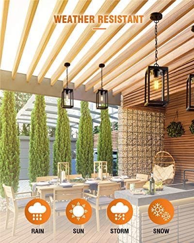Beionxii Outdoor Pendant Light, Modern Exterior Hanging Porch Lantern - Image 4