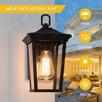 LALUZ Exterior Light Fixtures Farmhouse Wall Mount Lantern Outdoor Sconce with Clear Glass, for Entryway, Yards, Front Porch, Black (11.8") - Image 6