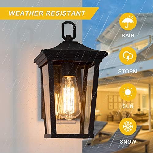 LALUZ Exterior Light Fixtures Farmhouse Wall Mount Lantern Outdoor Sconce with Clear Glass, for Entryway, Yards, Front Porch, Black (11.8") - Image 6