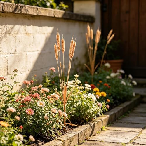 Rustic Metal Wheat Ear Rain Chimes for Outside, Decorative Garden Stakes & Yard Art, Whimsical Home Decor Wind Chime & Garden Sculptures & Statues for Flower Bed Decor 2pcs - Image 4