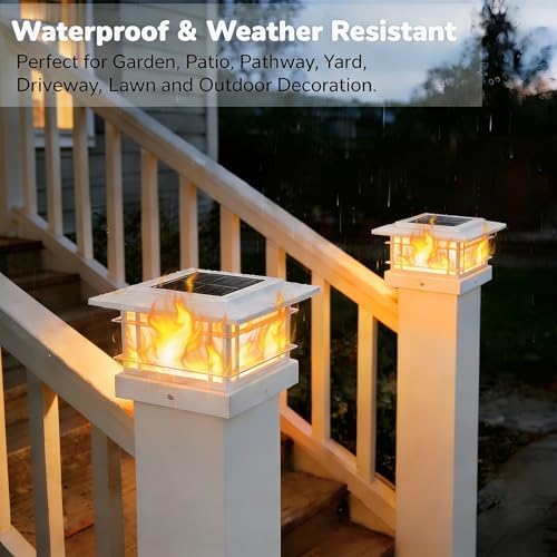 Dynaming 4x4 Solar Post Cap Lights Outdoor with Flickering Flame Light, 12 Pack White Shell Fence Post Solar Lights Fit Vinyl/Wooden Posts, Brightness LED Lighting Decor for Garden Deck Patio - Image 4