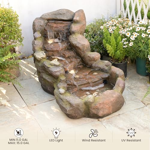 Bumilgar 42 in Natural-Style Tier Garden Rock Water Fountain Outdoor, Floor-Standing Fountains that Feature Gentle Waterfall and LED Lights for Patio, Backyard, Deck, Porch, Home Décor - Image 7