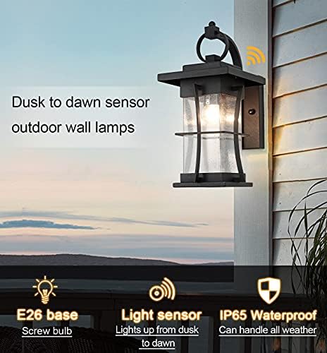 Dusk to Dawn Outdoor Wall Lantern Exterior Light Fixtures Wall Mount Porch Light with Photocell Sensor Waterproof Outside Wall Lights for House, Patio, Garage, Black with Seeded Glass - Image 5