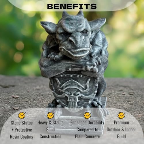 OLOMA Gothic Gargoyle Concrete Garden Statue Outdoor Fantasy Cement Sculpture Decorative Beat Lawn Ornament Handcrafted Stone Mythical Creature Medieval Fantasy Halloween Garden Decor - Image 5