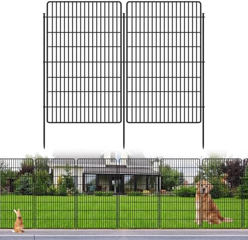 10 Panels Garden Fencing Animal Barrier, 48 in(H) X 24 Ft(L) Dog Fence Outdoor for Yard Rustproof No Dig Decorative Tall Garden Fence Metal Wire Panel Border Rabbit Ground Stakes Fencing by KYATE
