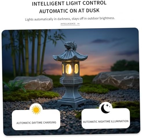 Pagoda Garden Statue, Resin Solar Japanese Pagoda Lantern, Decorative Zen Garden Landscape for Yard Patio Lawn, Style 3, Decoración al aire Libre - Image 5