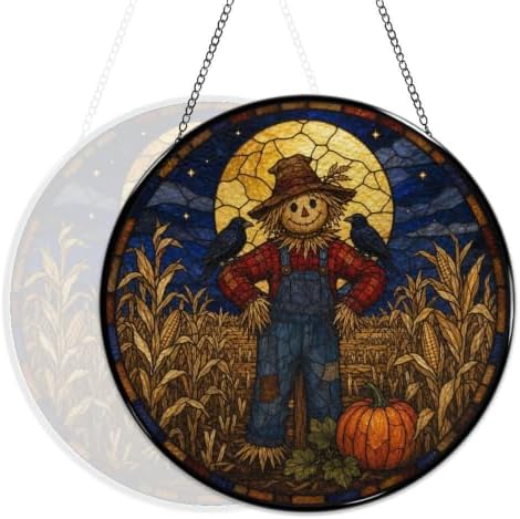 Night Scarecrow Crows Stained Glass Suncatcher 9.8" Colorful Window Hanging Ornament, Retro Sun Catcher Decor with Chain for Home Wall Garden Birthday Christmas Mothers Day - Image 5