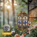 Solar Lantern Outdoor Waterproof Stained Glass Dragonfly Floral Design Soft Pastel Hues Garden Decor LED Hanging Solar Lights Tabletop Lamp Gifts for Women Mom Outside Yard Patio Porch - Image 5
