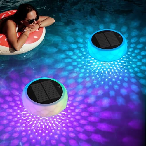VICHTOP Solar Floating Pool Lights, RGB Color Float Pool Lights, IP68 Waterproof, Pool Decor Lighting Accessories for Inground, Above Ground Pools, Outdoor, Garden by VICHTOP