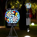 VOREEN Solar Wind Chimes with Gentle Chime Sound, Blue Mosaic Glass Lantern for Outdoor, Calming Night Glow & Relaxing Breeze Melody, Waterproof Porch Yard Garden Decor, Memorial & Sympathy Gift by VOREEN